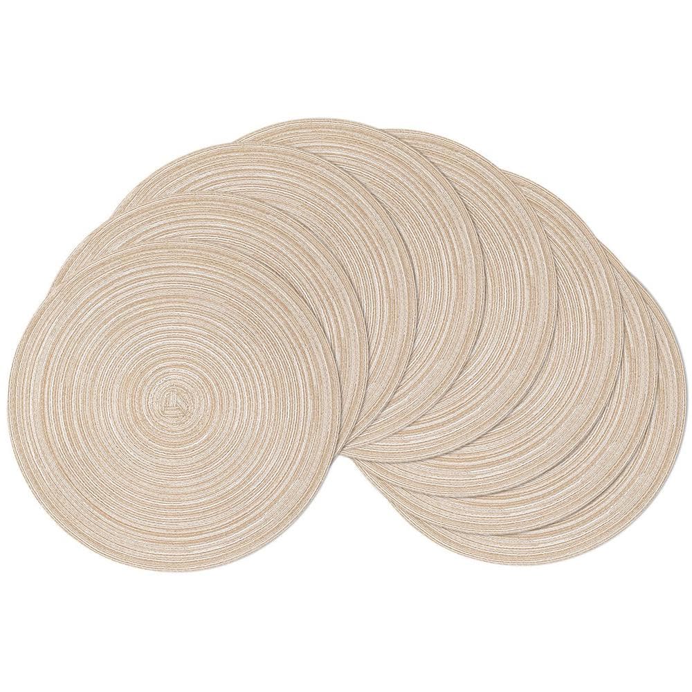 15 in. Round Beige Washable Cotton Braided Placemats for Kitchen Dining Tab