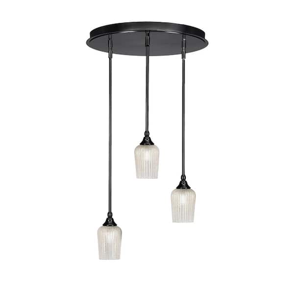 Unbranded Villa 3 Light Matte Black Pendant, Cluster Pendant Light with 5 in. Silver Textured Glass Shades, No bulb Included