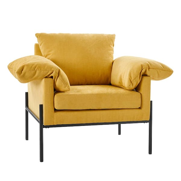 JAYDEN CREATION Joseph Mustard Modern Chenille Armchair with 2 Armrest Pad