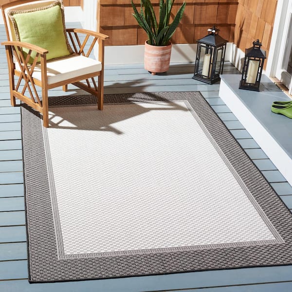 Martha Stewart Ivory/Charcoal 9 ft. x 12 ft. Border Geometric Indoor/Outdoor Patio  Area Rug