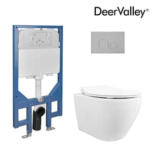 2-Piece 1.1/1.6 GPF Elongated Toilet Wall Mounted Wall Hung Toilet w/Concealed In-Wall Toilet Tank (Seat Included),White