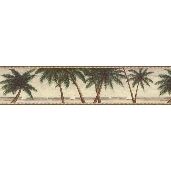 The Wallpaper Company 6.75 in. x 15 ft. Green Palm Tree Border