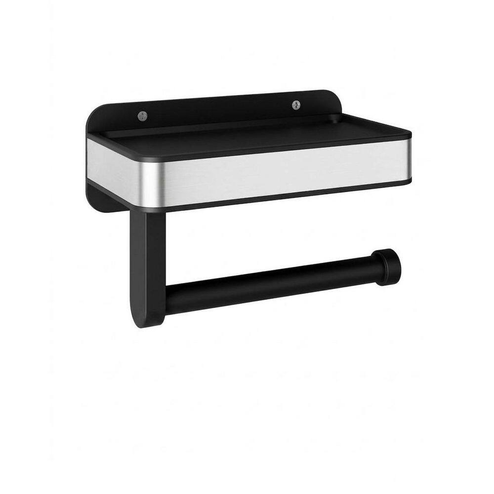 Adhesive and Screw Dual-Mount Toilet Paper Holder with Top Storage Shelf for Bathroom Decor in Black price history on PriceWatchPro