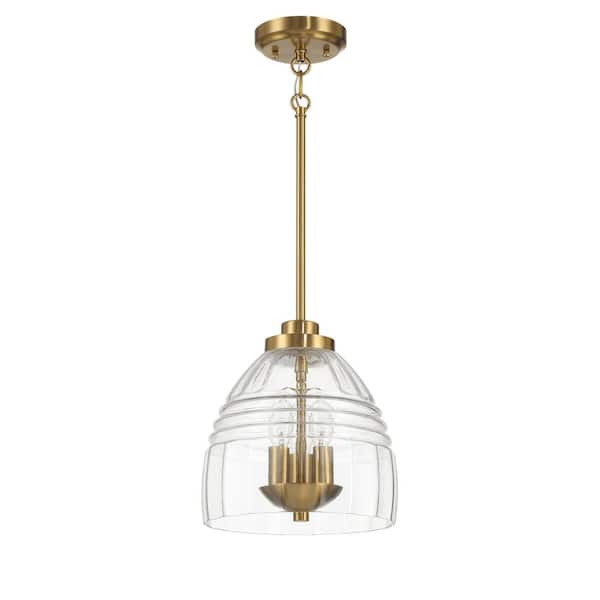 Modern Gold 60-Watt 3-Light Satin Brass Candle Pendant Light with Clear Glass Shade(No Bulbs)