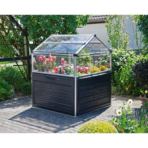 Plant Inn 4 ft. x 4 ft. Gray/Clear Raised Bed Polycarbonate DIY Greenhouse Kit