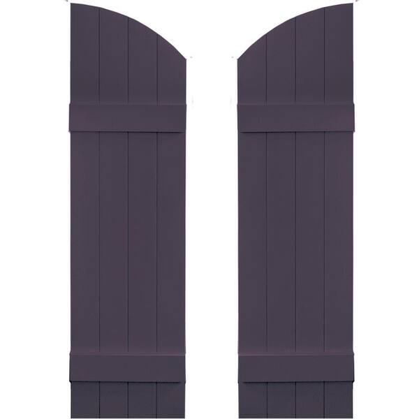 Builders Edge 14 in. x 45 in. Board-N-Batten Shutters Pair, 4 Boards Joined with Arch Top #285 Plum