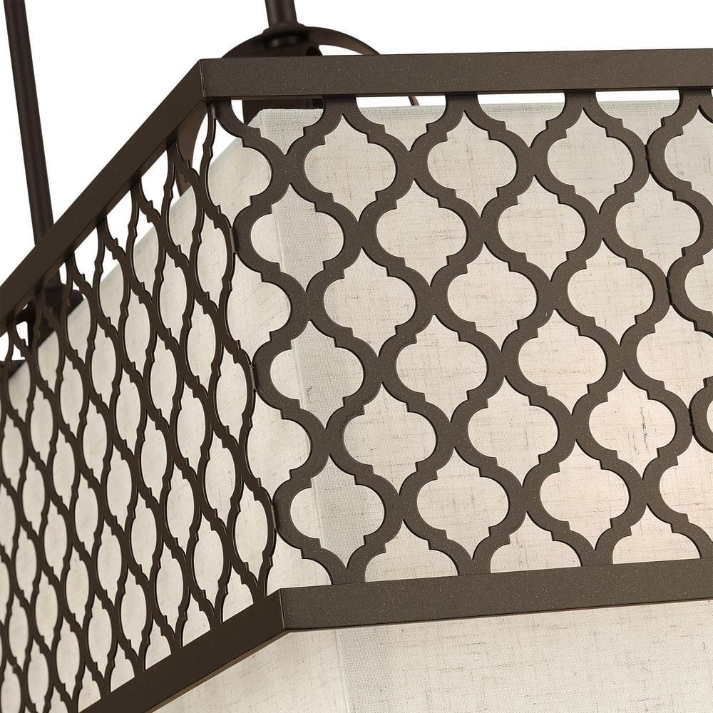 Arabesque English Bronze 9-Light Linear Chandelier with Fabric Shades