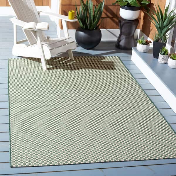 Courtyard Dark Green/Beige 9 ft. x 12 ft. Check Indoor/Outdoor Patio  Area Rug