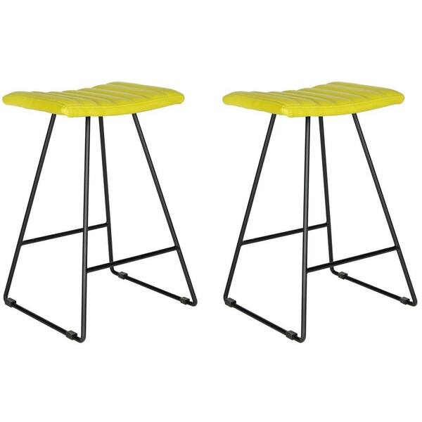 SAFAVIEH Akito 26 in. Green Cushioned Bar Stool (Set of 2)