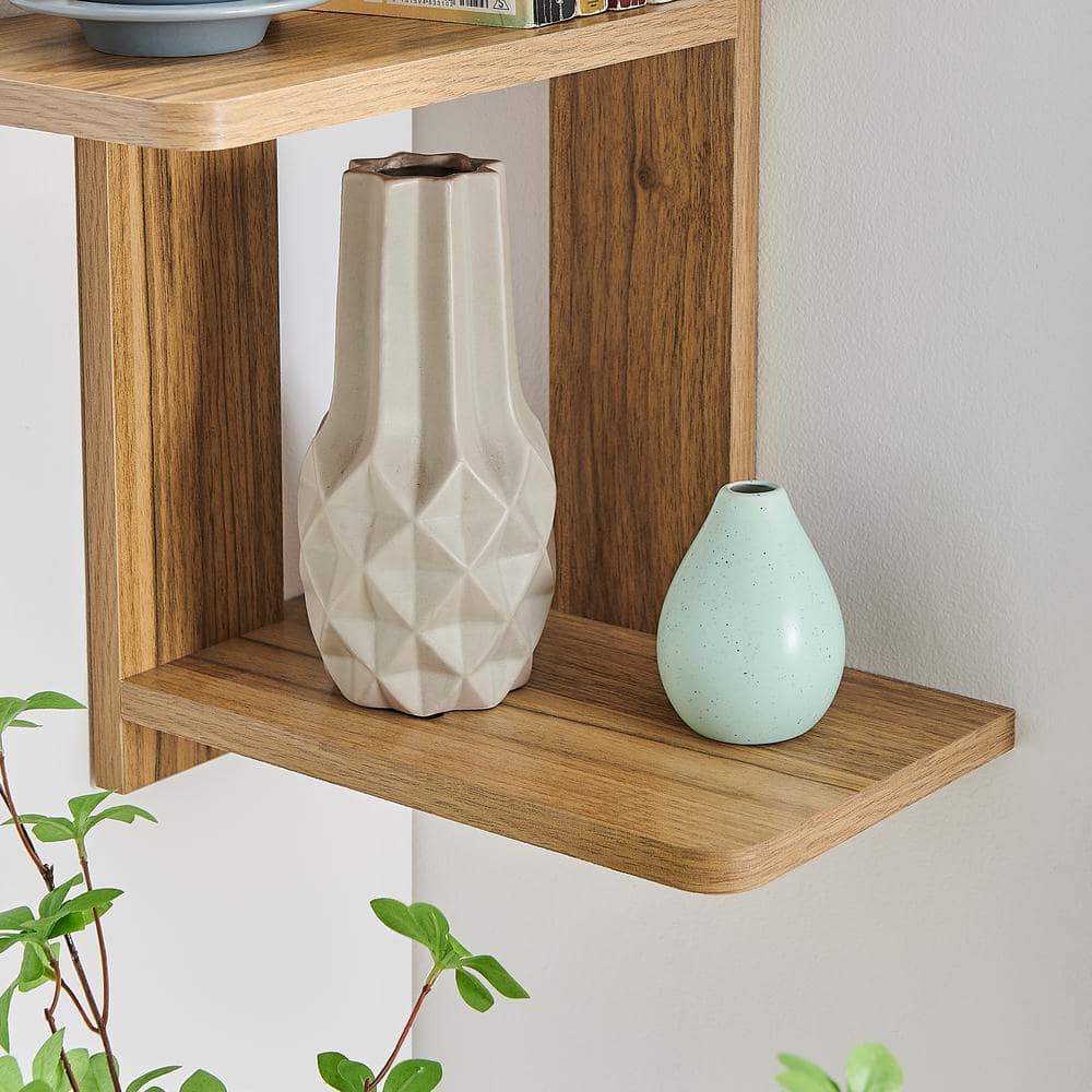 Chestnut 4-Tier Corner Floating Wood Wall Shelf
