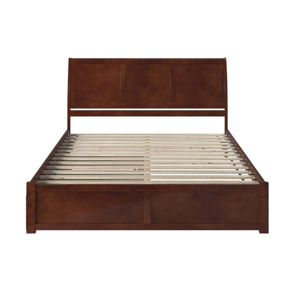 Walnut King Platform Bed with Trundle and Sleigh Headboard