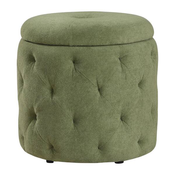 OSP Home Furnishings Erindale Moss Fabric Round Storage Ottoman