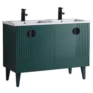 Venezian 48 in. W x 18.11 in. D x 33 in. H Bathroom Vanity Side Cabinet in Green with White Ceramic Top