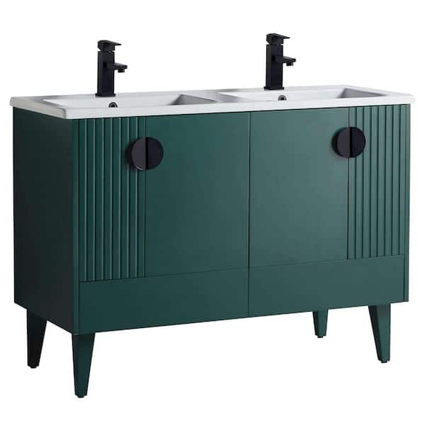 FINE FIXTURES Venezian 48 in. W x 18.11 in. D x 33 in. H Bathroom Vanity Side Cabinet in Green with White Ceramic Top