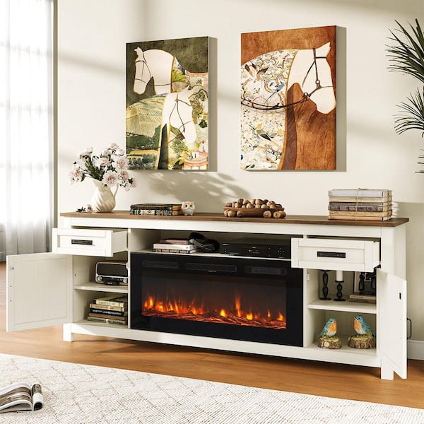 完売新品 MEDI WHITE TWIN CHEETAH TANKチャコール Sizzim 70 in. Freestanding Electric Fireplace TV Stand with Infra