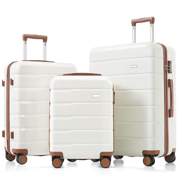 Merax 3-piece White Abs Hardshell Spinner Luggage Set With Tsa Lock 3 