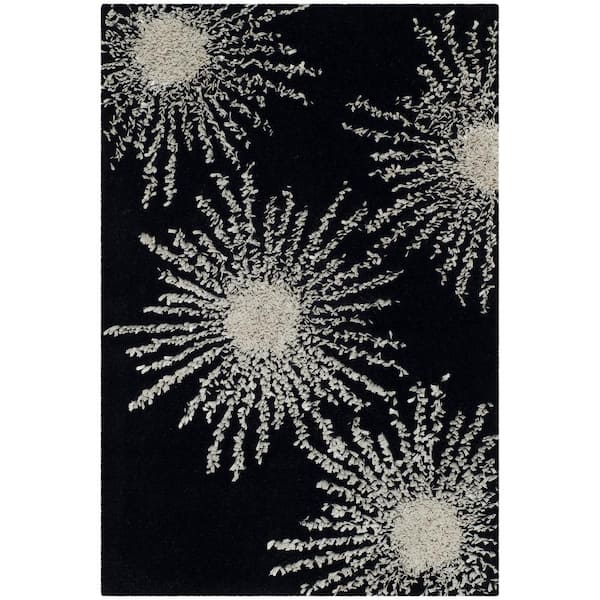 SAFAVIEH Celebration Black/White Wool Doormat 2 ft. x 3 ft. Floral Area Rug