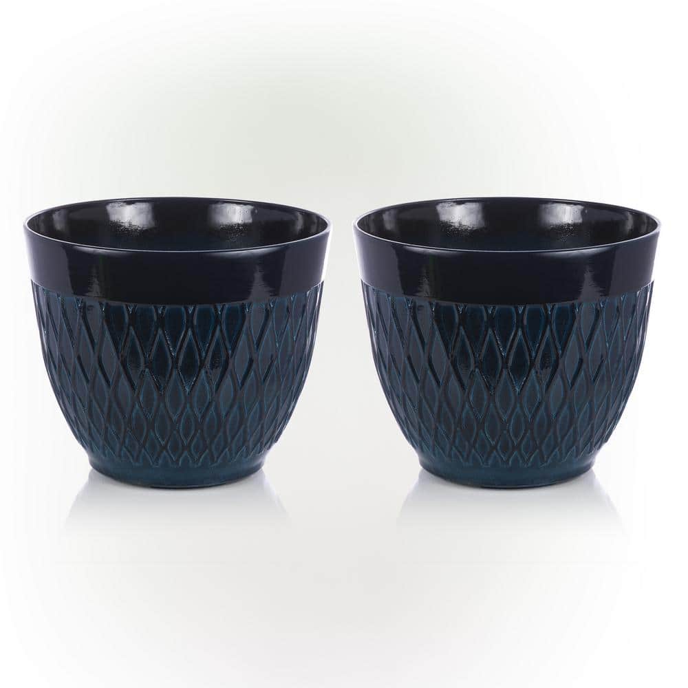 Indoor/Outdoor Resin Stone-look Planters with Drainage Holes, Blue (Set of 