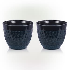 Indoor/Outdoor Resin Stone-look Planters with Drainage Holes, Blue (Set of 2)
