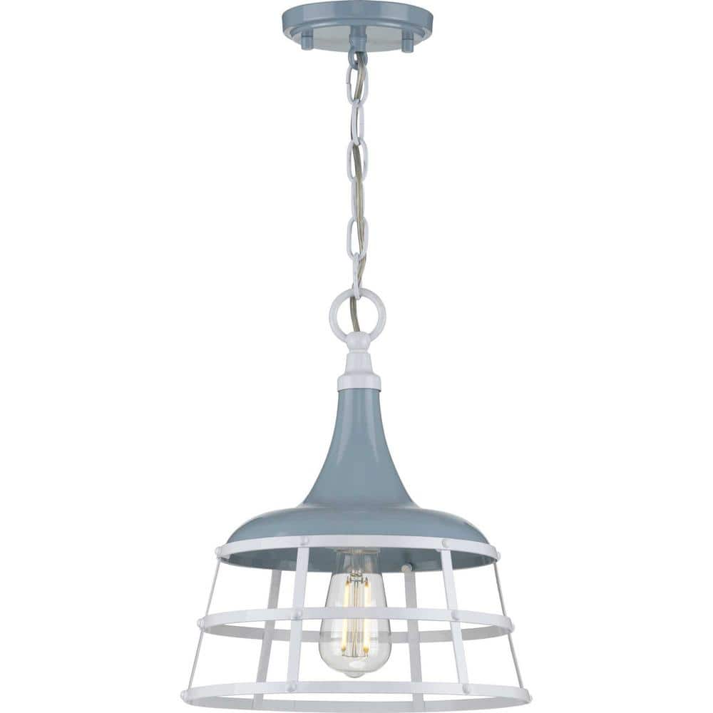 Coastal Blue Farmhouse 12" Mini-Pendant with Aged Brass Accents