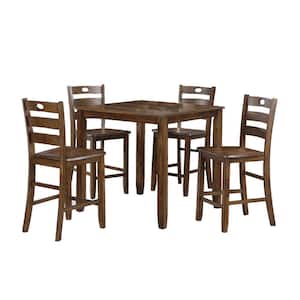 5-Piece Square Brown Wood Top Dining Room Set (Seats 4)