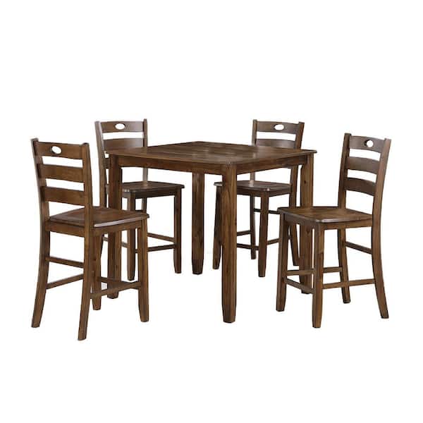 Benjara 5-Piece Square Brown Wood Top Counter Height Dining Table and Chairs (Seats 4)