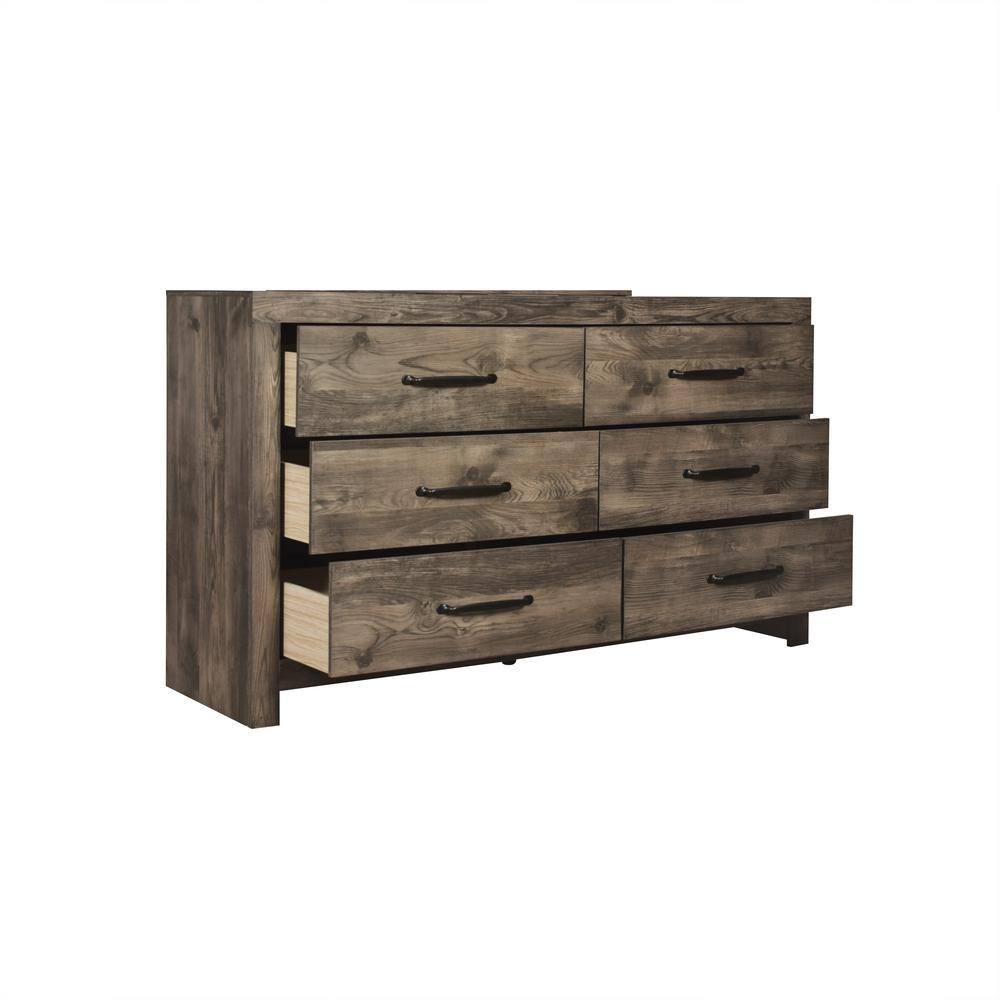 Rustic Gray 6-Drawer Wood Dresser with Dovetail Drawers