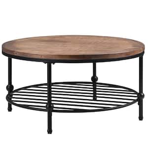 35 .8 in. Brown with Storage Shelf Round Wood Coffee Table