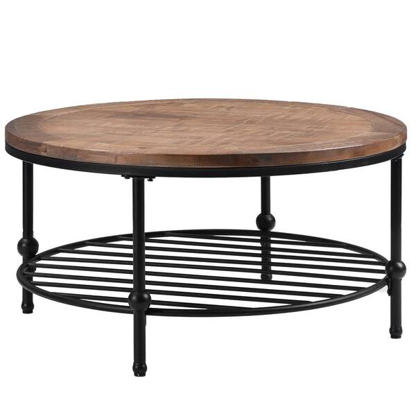 round coffee table with bottom shelf