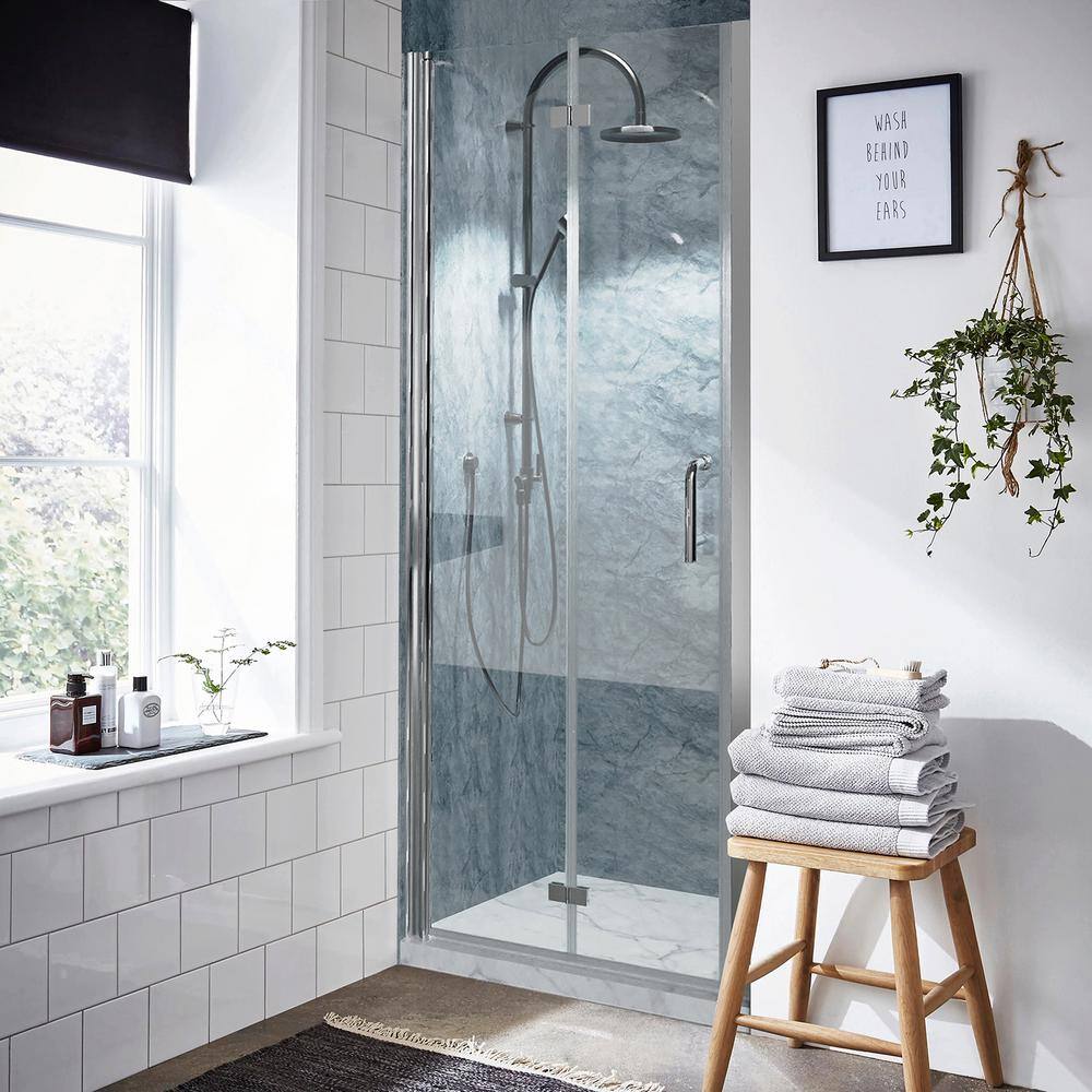 30 in. W x 72 in. H BiFold Frameless Shower Door in Chrome with Clear Glass price history on PriceWatchPro