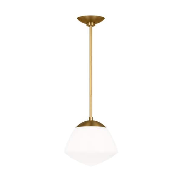 Generation Lighting Milne Large 1-Light Burnished Brass Modern Pendant Light with White Milk Glass Shade