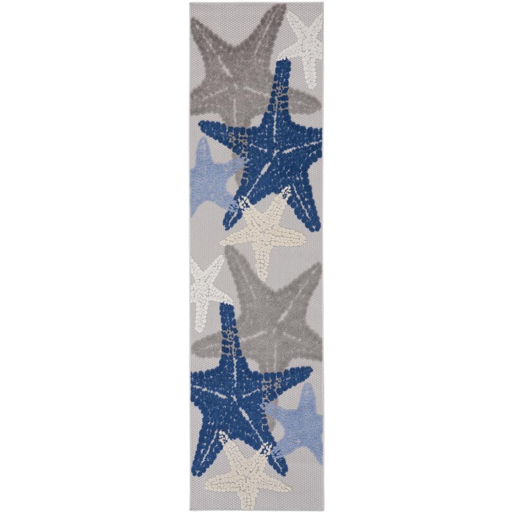 Nourison Aloha Grey/Multi 2 ft. x 6 ft. Coastal Starfish Contemporary ...