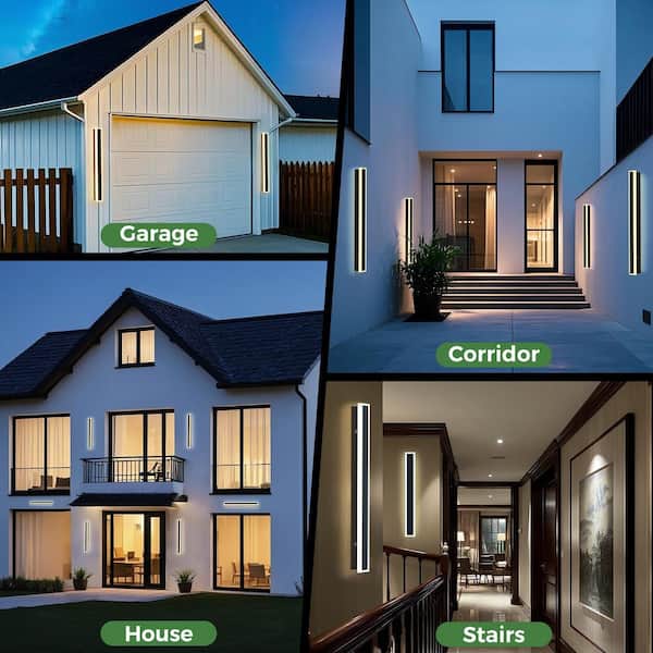 37 in. 1-Light Black Modern 3000/6000K Integrated LED Outdoor Wall Light, Waterproof Porch Lantern Sconce