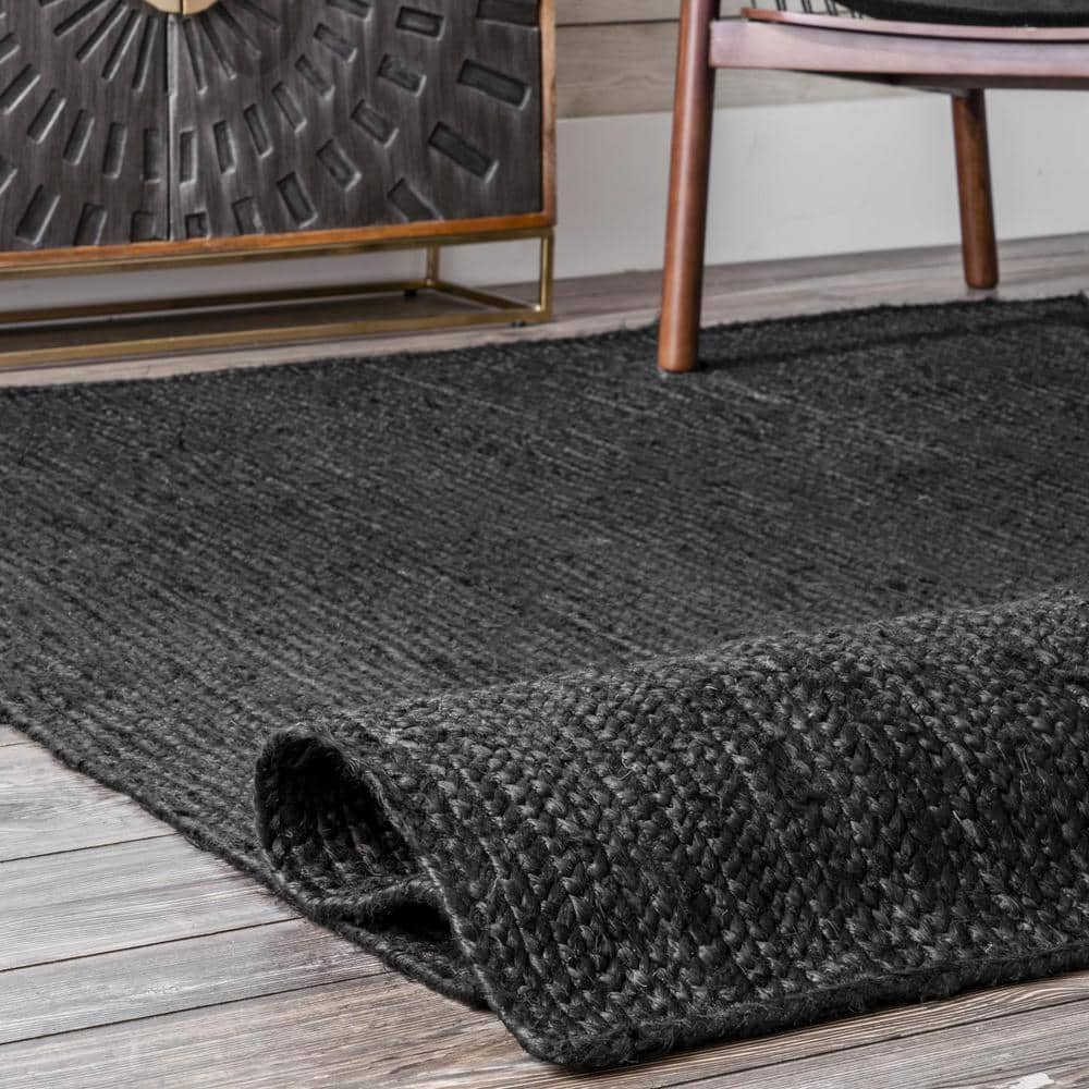 Handmade Black Braided Jute Area Rug 4' x 6'