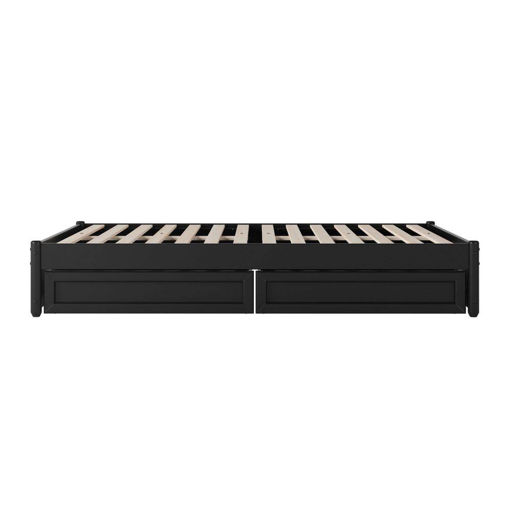 Barcelona Black Solid Wood Frame Queen Panel Platform Bed with Storage Drawers - thumbnail 2