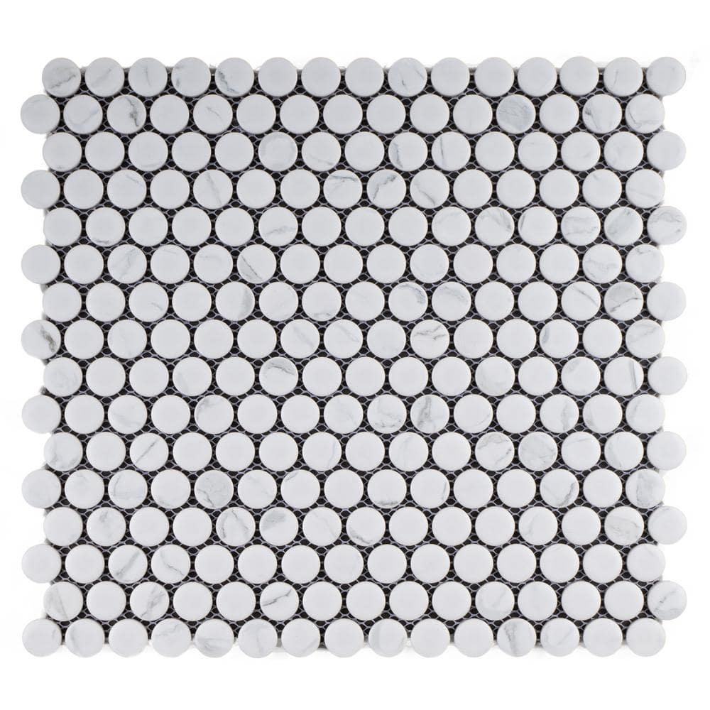 Porcetile White Cararra 12.41 in. x 11.46 in. Matte Porcelain Mosaic Tile Sample price history on PriceWatchPro