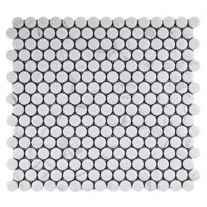 Porcetile White Cararra 12.41 in. x 11.46 in. Penny Matte Porcelain Mosaic Wall and Floor Tile (9.9 sq. ft./Case)