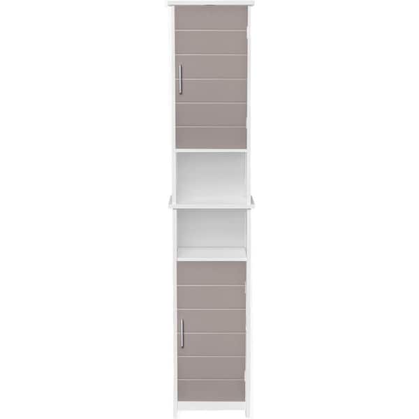 Unbranded DIY 12 in. W x 13.2 in. D x 65 in. H Linen Cabinet 2-Doors Chrome Handle Taupe