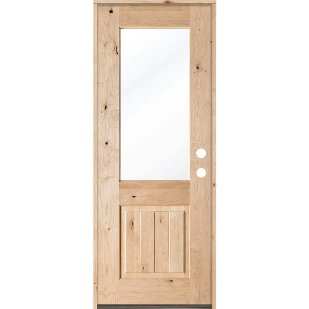 32 in. x 96 in. Rustic Half-Lite Clear Low-E IG Unfinished Wood Alder V-Grooved Left-Hand Inswing Prehung Front Door price history on PriceWatchPro