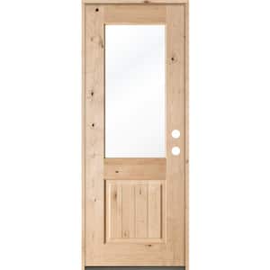32 in. x 96 in. Rustic Half-Lite Clear Low-E IG Unfinished Wood Alder V-Grooved Left-Hand Inswing Prehung Front Door