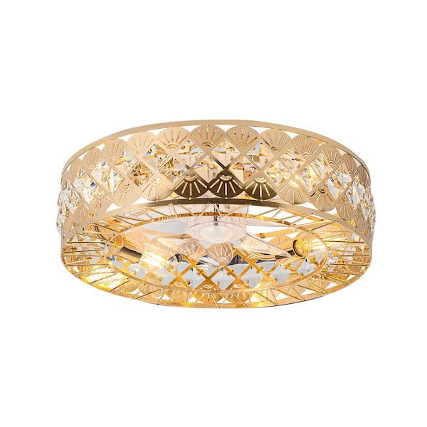 Breezary 19 in. 4-Light Gold Modern Flush Mount with Metal and Glass Shade and Remote Control Included