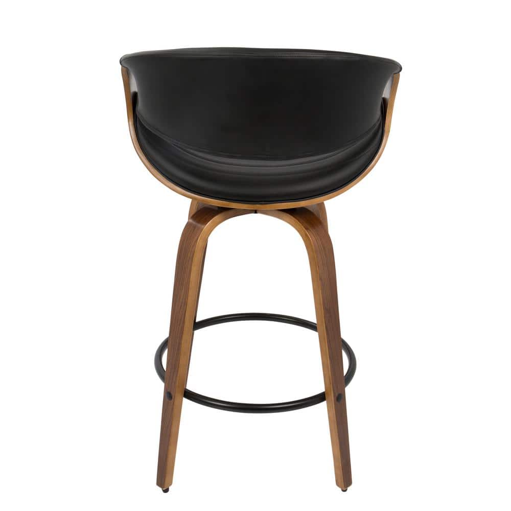 Walnut and Black Swivel Faux Leather Counter Stool Set