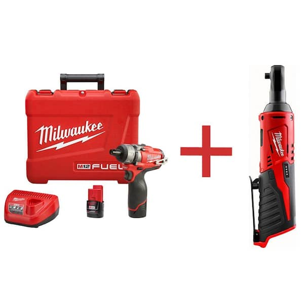 Milwaukee M12 FUEL 12-Volt Lithium-Ion Brushless 1/4 in. Hex Cordless  Screwdriver Kit with M12 1/4 in. Ratchet 2402-22-2456-20 - The Home Depot