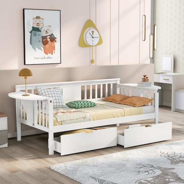 Harper & Bright Designs White Twin Size Wood Daybed with 2 Foldable ...