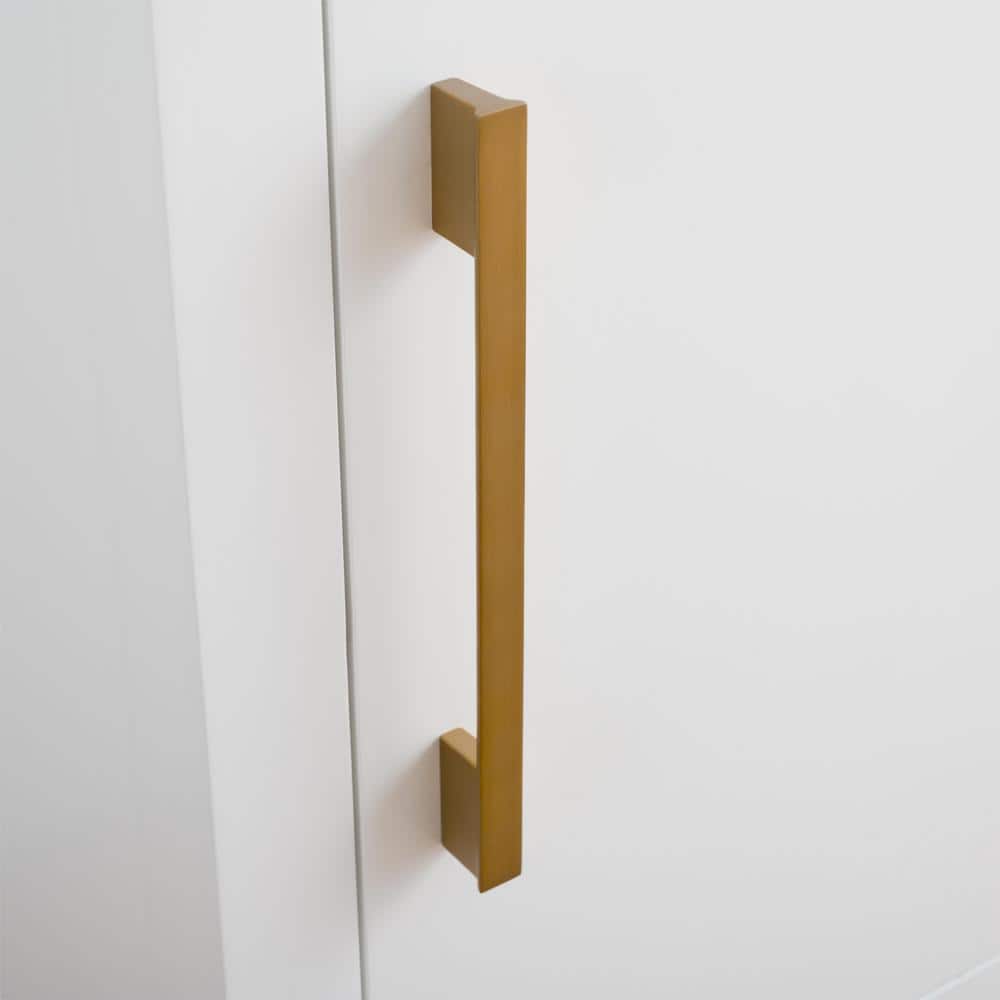 White and Golden Brushed Single Bathroom Vanity with Ceramic Top