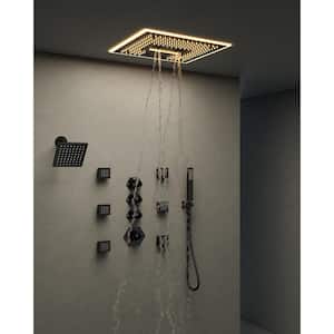 6-Spray 16 in. and 6 in. LED Music Ceiling Mount Dual Shower Head Fixed and Handheld Shower 2.5 GPM in Matte Black