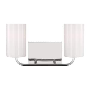 Rhett 15 in. 2-Light Chrome Medium Vanity Light with Clear/White Glass Shades