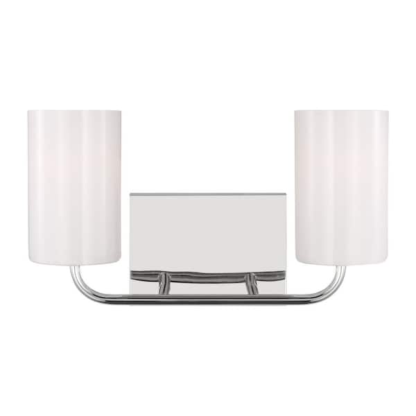 Generation Lighting Rhett 15 in. 2-Light Chrome Medium Vanity Light with Clear/White Glass Shades