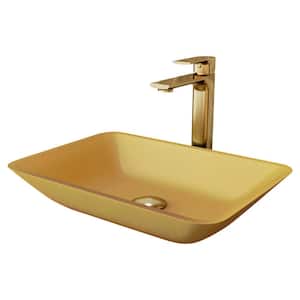 Matte Shell Sottile Glass Rectangular Vessel Bathroom Sink in Gold with Norfolk Faucet and Pop-Up Drain in Matte Gold