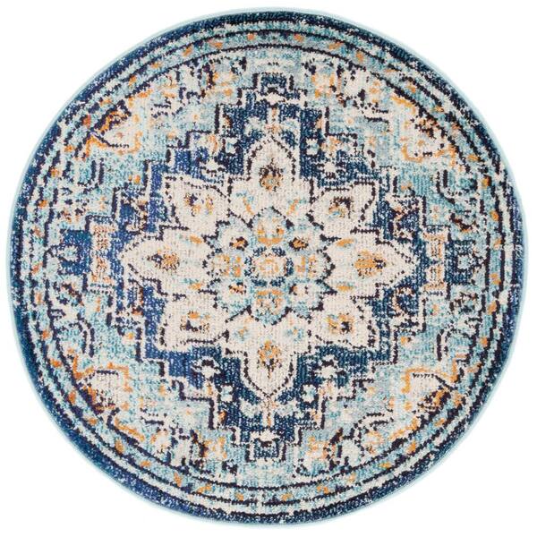 SAFAVIEH Madison Blue/Light Blue 3 ft. x 3 ft. Distressed Border Round Area Rug